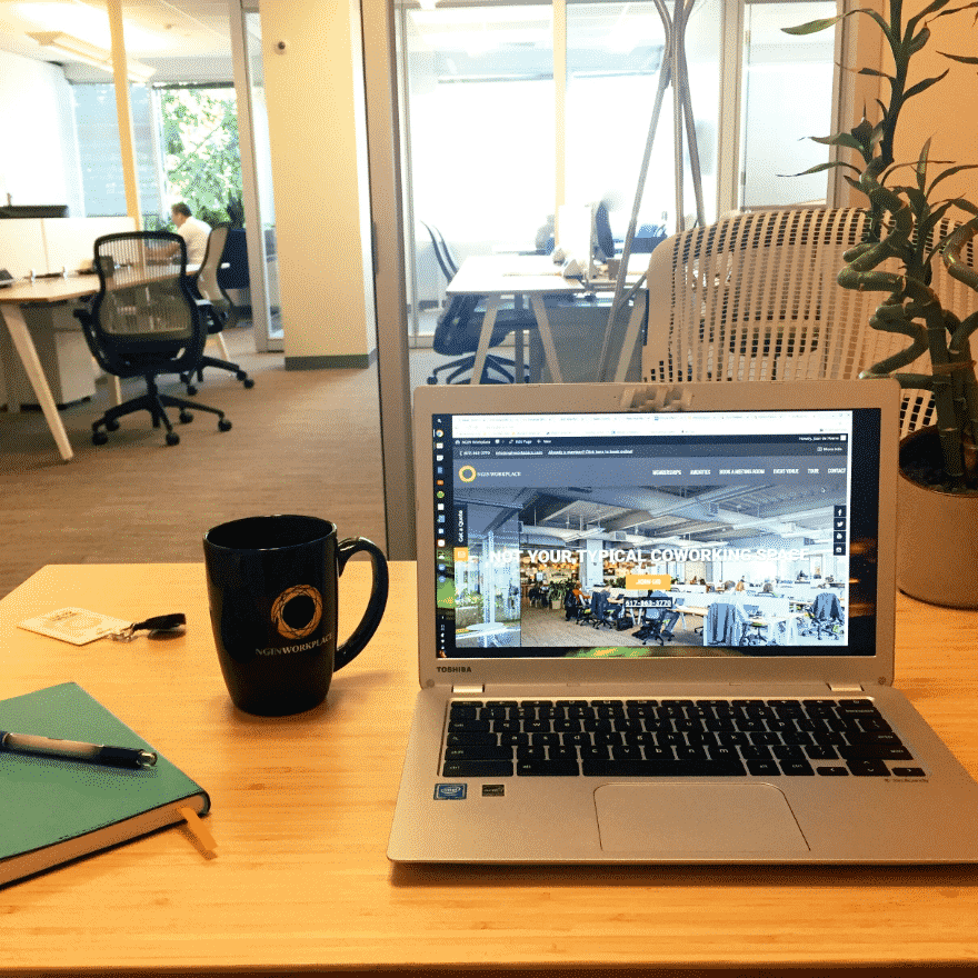 One person office in a coworking space.