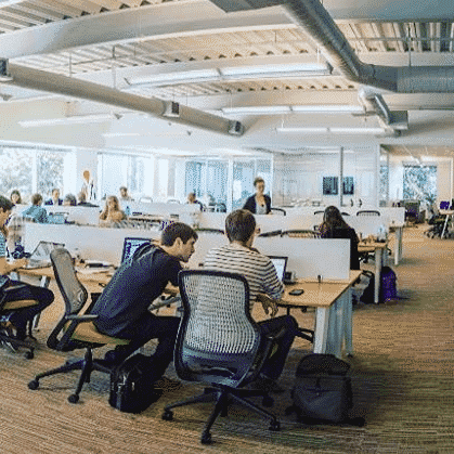 Fish Eye lens look at NGIN Workplace's Coworking space.