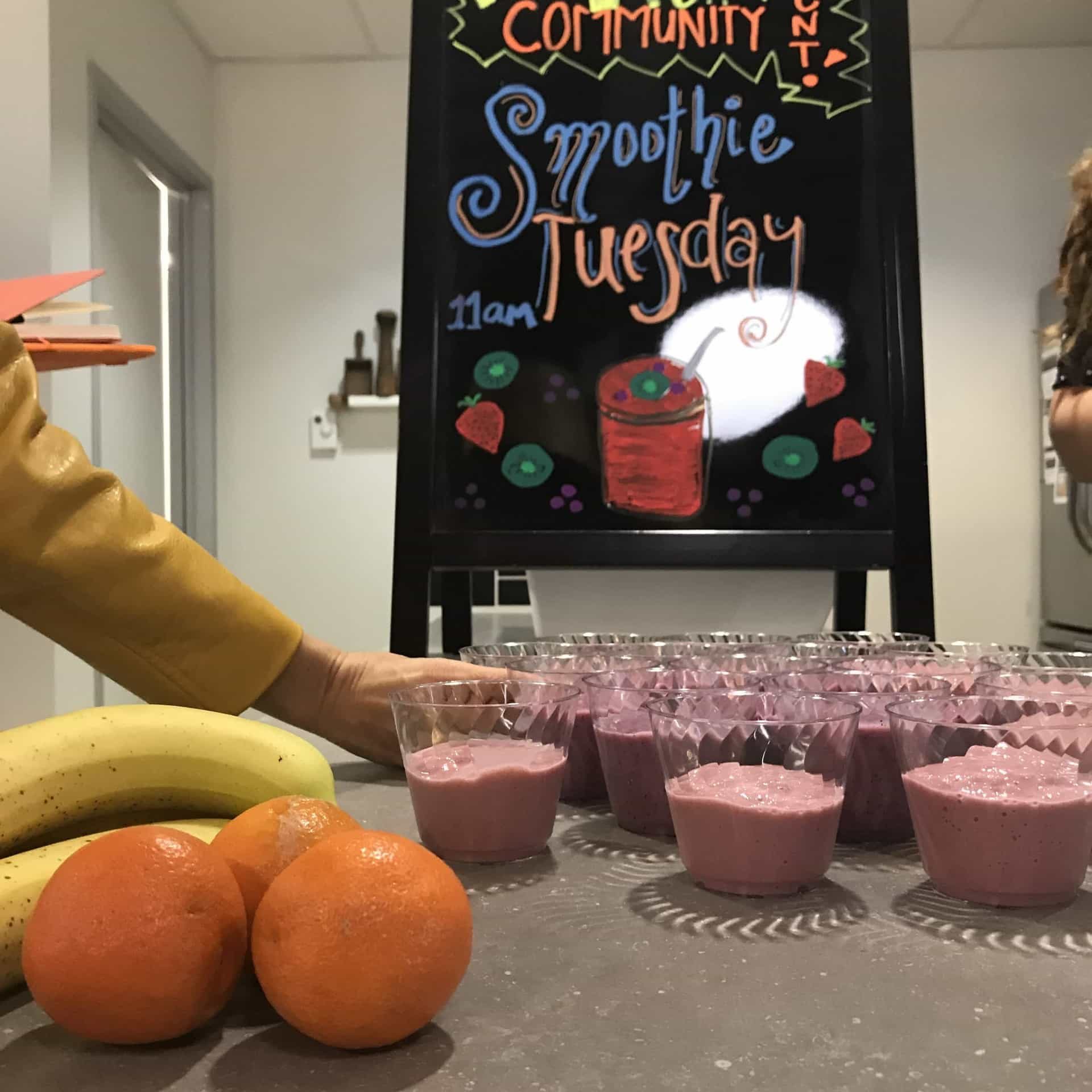 Lots of smoothies lined up